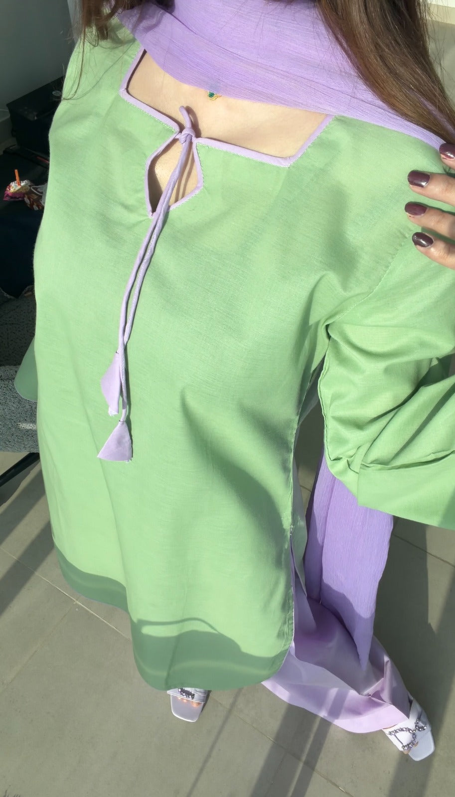 Matcha Bloom – 3 Piece Cotton Suit with Chiffon Dupatta