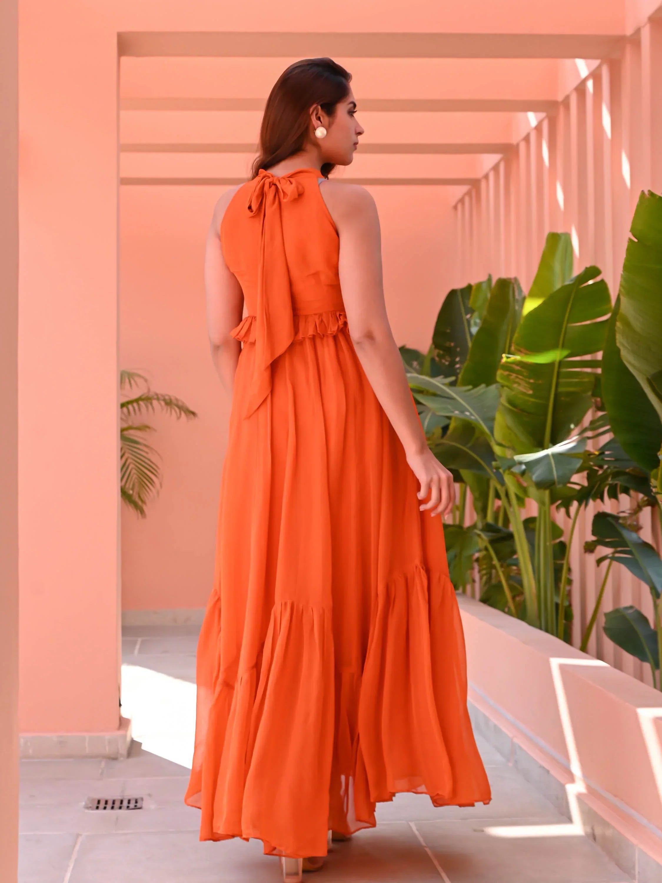 Memooza Wear | Tangerine Organza Tiered Dress