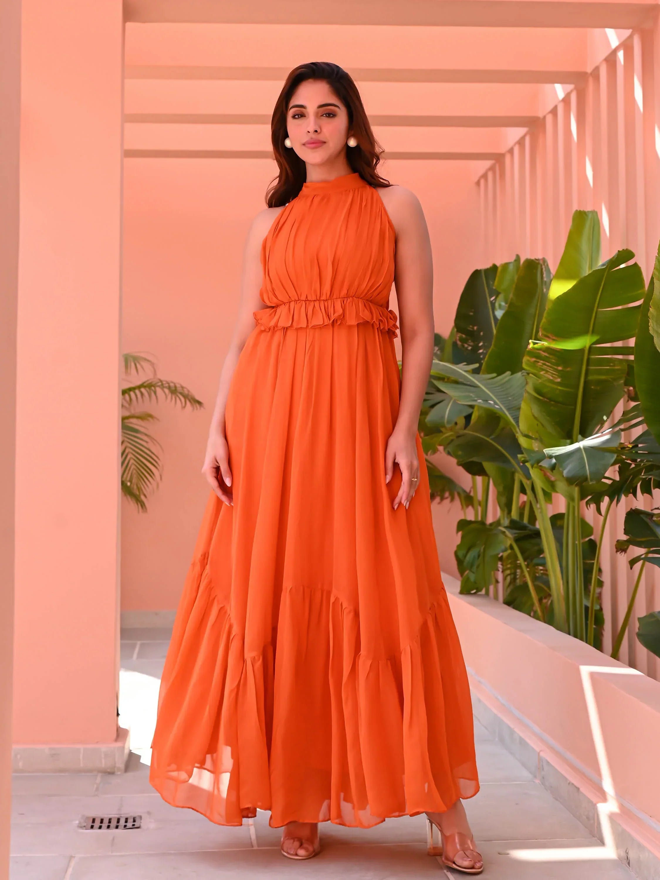 Memooza Wear | Tangerine Organza Tiered Dress