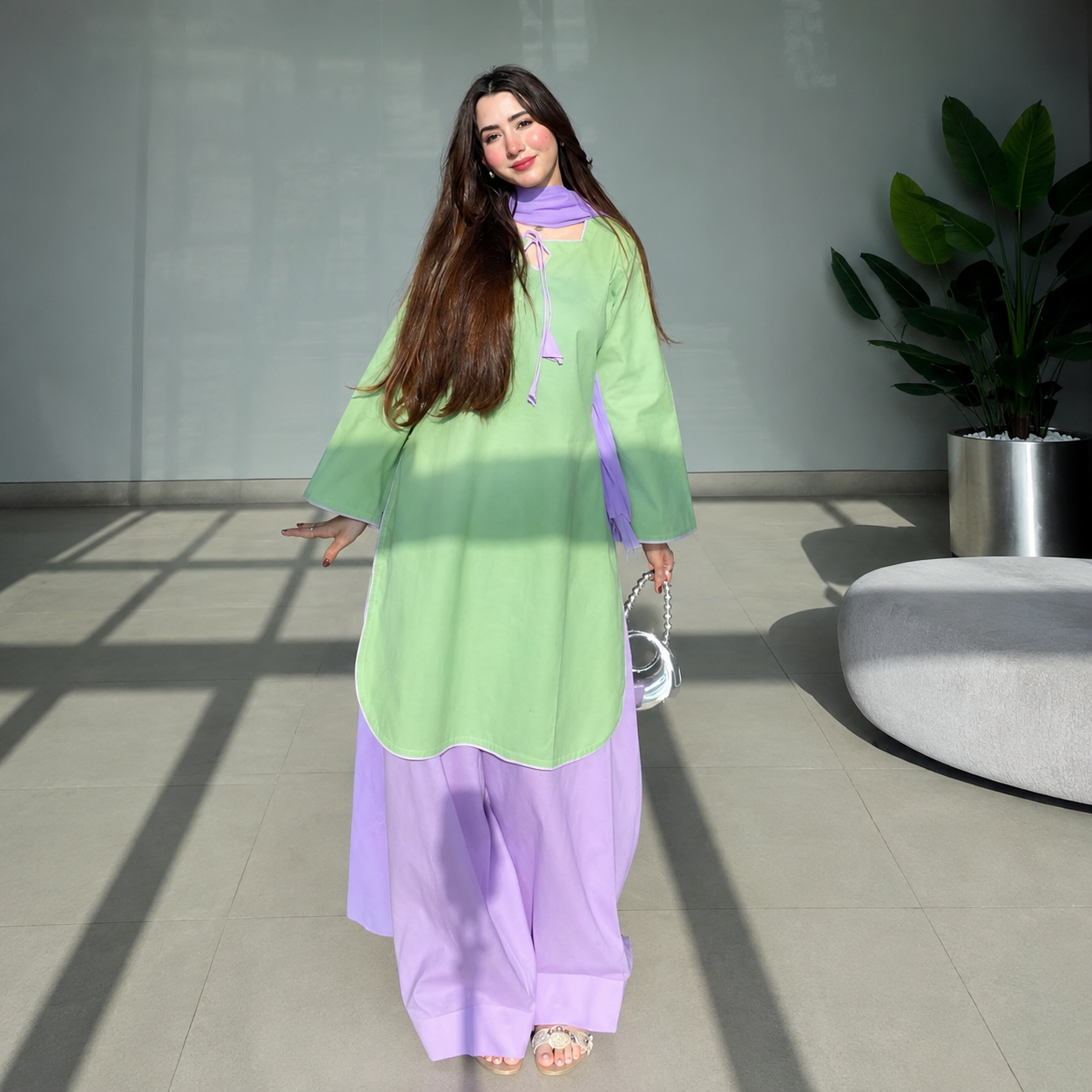 Matcha Bloom – 3 Piece Cotton Suit with Chiffon Dupatta