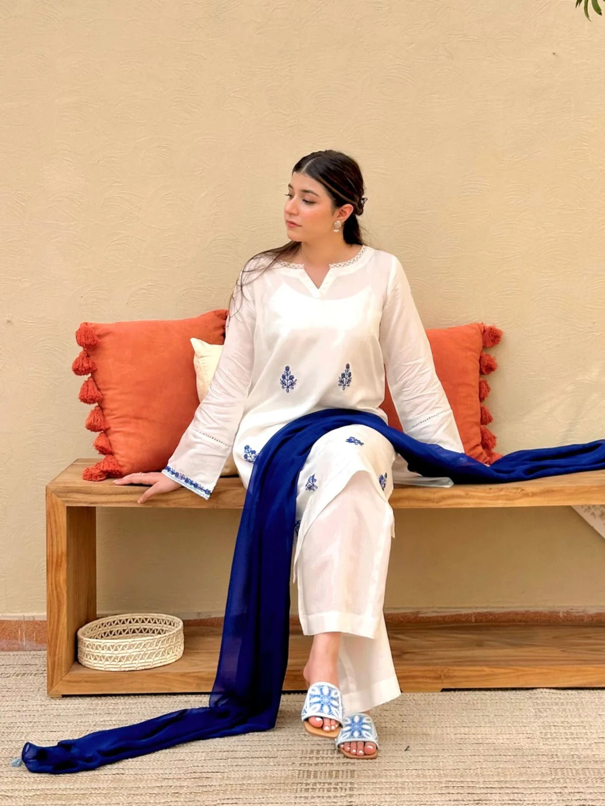 Blue Haze – 3 Piece Cotton Suit with Chiffon Dupatta