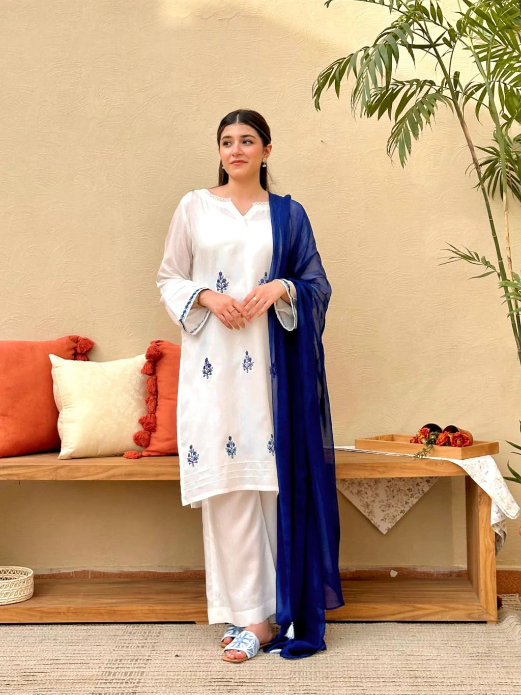 Blue Haze – 3 Piece Cotton Suit with Chiffon Dupatta