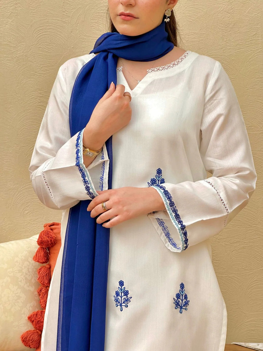 Blue Haze – 3 Piece Cotton Suit with Chiffon Dupatta