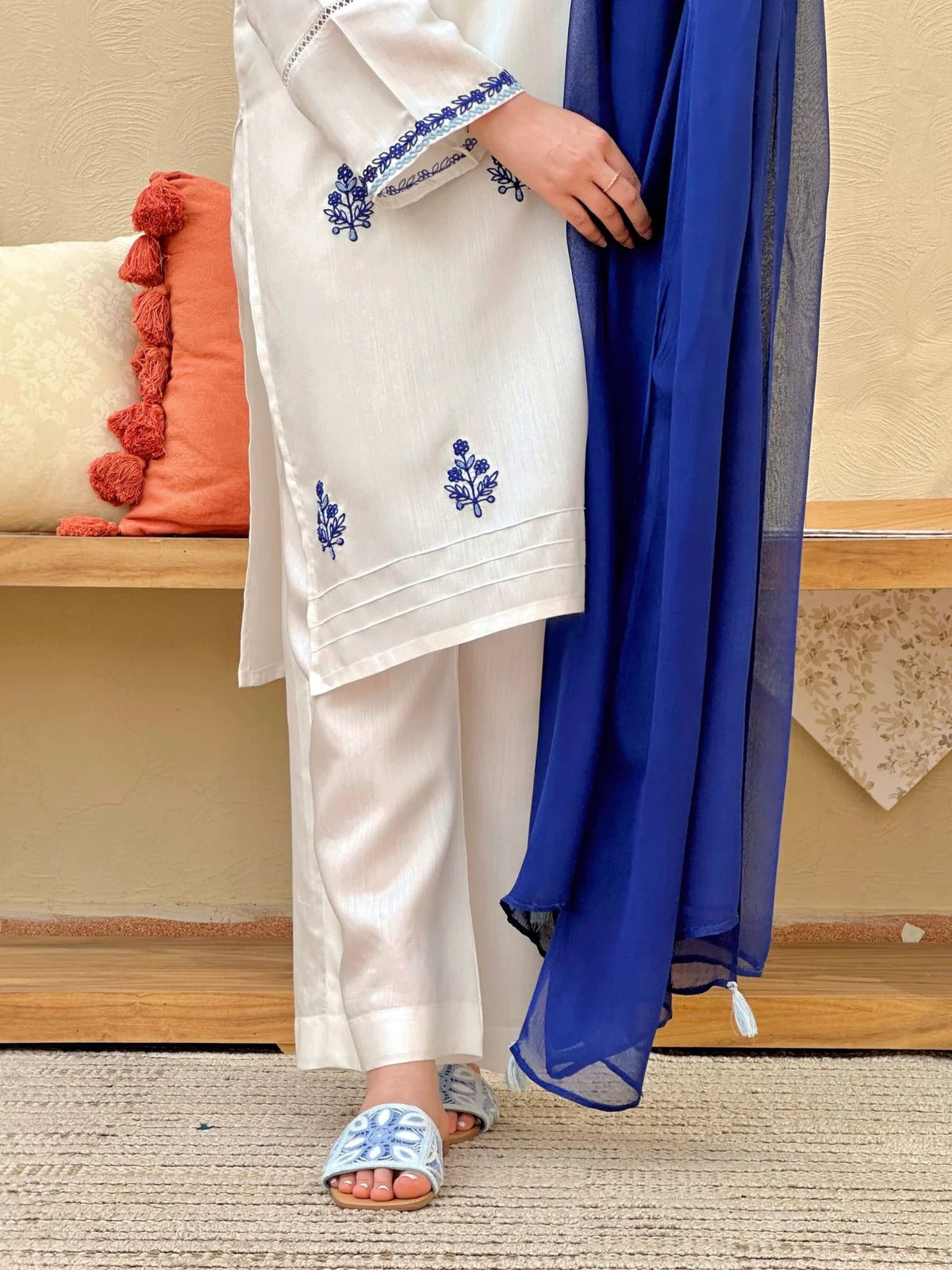 Blue Haze – 3 Piece Cotton Suit with Chiffon Dupatta