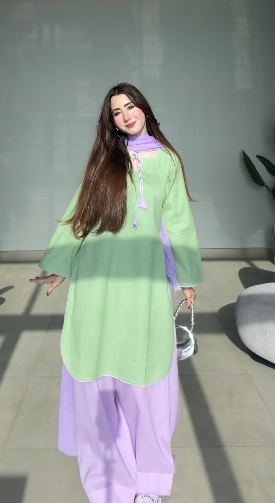 Matcha Bloom – 3 Piece Cotton Suit with Chiffon Dupatta
